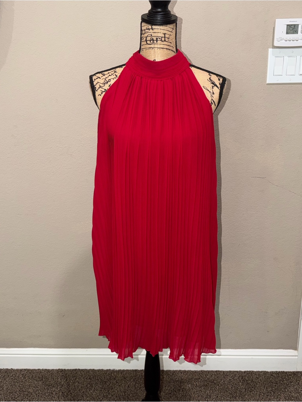 Aakaa Red Pleated Halter Mini Dress
